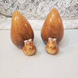 Ceramic Fall Squirrels Brown Cute Round Bellies Big Tails Decor Figurine.